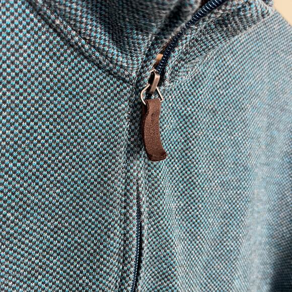 Tasso Elba Men's Size Large Birdseye 1/4 Zip Stand Collar Sweater Teal Blue - Picture 5 of 9